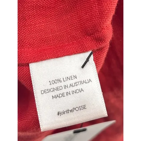 B51 Posse Lotus Linen Maxi Dress Small Red Flowy Sundress Resort Spaghetti Strap - Picture 9 of 9